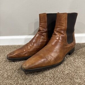 Magnanni Brown Brown Leather Chelsea Boots Ankle High Dress Slip Spain Sz 13 M